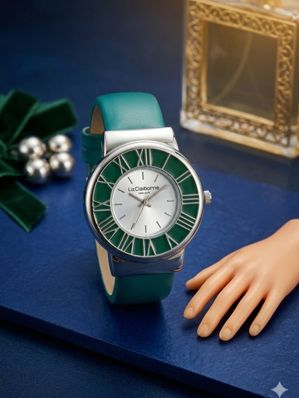 Liz Claiborne Teal Strap Cuff Watch with Green Dial